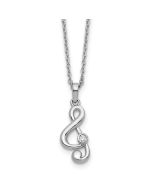 Minimal Valley White Ice Sterling Silver Rhodium-plated Diamond Music Note 18 inch Necklace plus 2 inch Extender