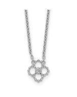 Majestic Camellia White Ice Sterling Silver Rhodium Plated Beaded Diamond Quatrefoil 18in Necklace plus 2 in Extender