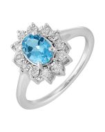 Caelina Sterling Silver Blue Topaz and Diamond Ring