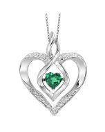 Silver Diamond & Created Emerald Pendant 1/4gtw