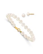 Pebble 14k Madi K 4-5mm White Freshwater Cultured Pearl 5.5 inch Bracelet and Post Earrings Set