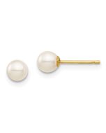 Cricket Star 14k Madi K 4-5mm White Round Freshwater Cultured Pearl Post Earrings with Silicone Backs
