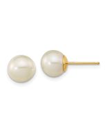 Minnie Glow 14k Madi K 7-8mm White Round Freshwater Cultured Pearl Post Earrings with Silicone Backs