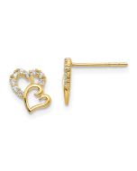 Dreamy Puff 14k Madi K CZ Double Heart Post Earrings