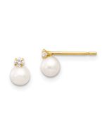 Button Puff 14k Madi K 5-6mm Near Round FW Cultured Pearl CZ Post Earrings