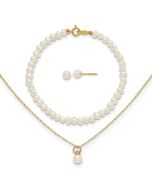 Clover Bug 14k Madi K White FWC Pearl 15 Necklace, Earrings & 5.5 Bracelet 3pc Set