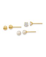 Giggles 14k Madi K Ball,CZ & Freshwater Cultured Pearl 3 Pair Earring Set
