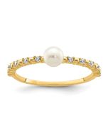 Pebble Wink 14K Madi K 3-4mm White Button Freshwater Cultured Pearl and CZ Ring