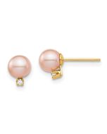 Marshmallow Cloud 14k Madi K 5-6mm Pink Round Freshwater Cultured Pearl and .02 Carat Diamond Post Earrings with Silicone Backs
