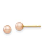 Buddy Bloom 14k Madi K 3-4mm Pink Round Freshwater Cultured Pearl Stud Post Earrings with Silicone Backs