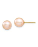 Skippy Song 14k Madi K 7-8mm Pink Round Freshwater Cultured Pearl Stud Post Earrings with Silicone Backs