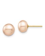 Winky Pop 14k Madi K 7-8mm Pink Button Freshwater Cultured Pearl Stud Post Earrings with Silicone Backs