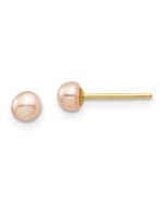 Glow Buddy 14k Madi K 3-4mm Pink Button Freshwater Cultured Pearl Stud Post Earrings with Silicone Backs