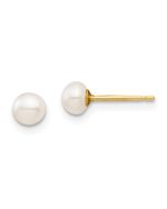 Sparkle Bloom 14k Madi K 4-5mm White Button Freshwater Cultured Pearl Stud Post Earrings with Silicone Backs