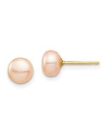 Button Shine 14k Madi K 6-7mm Pink Button Freshwater Cultured Pearl Stud Post Earrings with Silicone Backs
