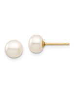 Pumpkin Buddy 14k Madi K 6-7mm White Button Freshwater Cultured Pearl Stud Post Earrings with Silicone Backs