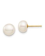 Sprinkle Buddy 14k Madi K 7-8mm White Button Freshwater Cultured Pearl Stud Post Earrings with Silicone Backs