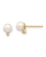 Snuggle Nook 14k Madi K 4-5mm White Round Freshwater Cultured Pearl and .02 Carat Diamond Post Earrings with Silicone Backs