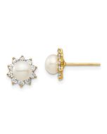 Turtle Nook 14k Madi K 5-6mm White Button Freshwater Cultured Pearl and CZ Post Earrings with Silicone Backs