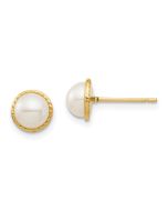 Jellybean Cloud 14k Madi K 5-6mm White Button Freshwater Cultured Pearl Post Earrings with Silicone Backs