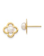 Sunbeam Puff 14k Madi K 4-5mm White Button Freshwater Cultured Pearl Post Earrings with Silicone Backs