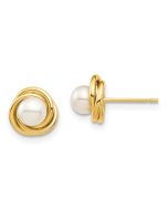 Pebble Bean 14k Madi K 4-5mm White Button Freshwater Cultured Pearl Post Earrings with Silicone Backs