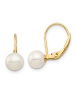 Ripple Buddy 14k Madi K 6-7mm White Round Freshwater Cultured Pearl Leverback Earrings