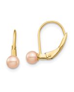 Puddle Bean 14k Madi K 4-5mm Pink Round Freshwater Cultured Pearl Leverback Earrings