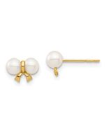 Muffin Drift 14k Madi K 3-4mm White Round Freshwater Cultured Pearl Bow Post Earrings
