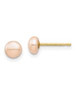 Bunny Puff 14k Madi K 4-5mm Pink Button Freshwater Cultured Pearl Stud Post Earrings with Silicone Backs