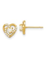 Bunny Puff 14k Madi K Polished Created Opal and CZ Heart Post Earrings