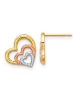 Marshmallow Bean 14k Madi K with Rose and White Rhodium Polished Heart Post Earrings