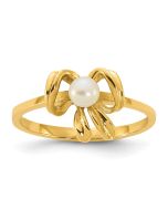Jellybean 14k Madi K Polished 3-4mm Button White Freshwater Cultured Pearl Bow Childrens Ring