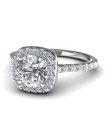 14k White Gold Diamond Halo Engagement Ring Front View