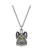 Sentimental Expressions Stainless Steel Light Green CZ August Birthstone Antiqued Angel Ash Holder 18 Inch Necklace