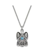 Sentimental Expressions Stainless Steel Blue CZ December Birthstone Antiqued Angel Ash Holder 18 Inch Necklace