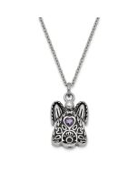 Sentimental Expressions Stainless Steel Purple CZ February Birthstone Antiqued Angel Ash Holder 18 Inch Necklace