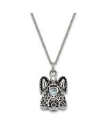Sentimental Expressions Stainless Steel Light Blue CZ March Birthstone Antiqued Angel Ash Holder 18 inch Necklace