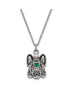 Sentimental Expressions Stainless Steel Green CZ May Birthstone Antiqued Angel Ash Holder 18 Inch Necklace
