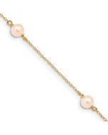 Rhea 14k Madi K 5-6mm Pink Near-Round Freshwater Cultured Pearl 3-Station 6 inch Bracelet