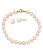 Button Song 14k Madi K 4-5mm Pink Freshwater Cultured Pearl 5.5 inch Bracelet and Post Earrings Set