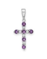 Cherry Glow 14k White Gold Amethyst and Diamond Cross Pendant