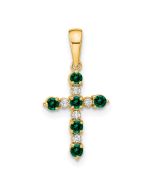Zippy Drift 14k Lab Created Emerald and Diamond Cross Pendant