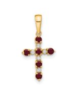 Kitten Pop 14k Lab Created Ruby and Diamond Cross Pendant