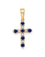 Button Bean 14k Lab Created Sapphire and Diamond Cross Pendant