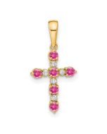 Koala Bean 14k Pink Tourmaline and Diamond Cross Pendant