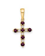 Cotton Pop 14k Rhodolite Garnet and Diamond Cross Pendant