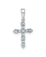Fluffy Bear 14k White Gold Aquamarine and Diamond Cross Pendant