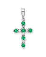 Bumble Shine 14k White Gold Lab Created Emerald and Diamond Cross Pendant