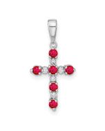 Cherry Bean 14k White Gold Lab Created Ruby and Diamond Cross Pendant